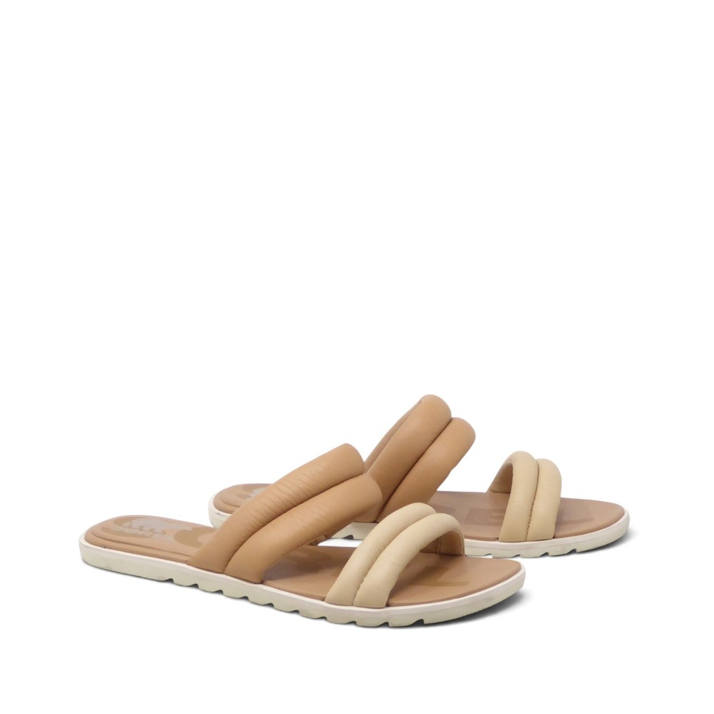 SOREL Womens Ella II Puffy Slides Sandals Tan Leather 9.5